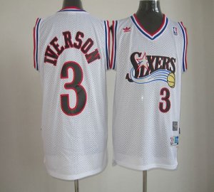 Jerseys Factory Cheap 76ers #3 Allen Iverson White Throwback Sti