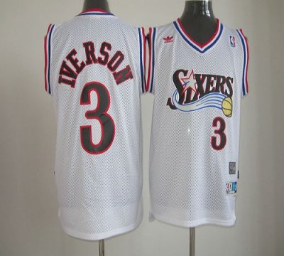 Jerseys Factory Cheap 76ers #3 Allen Iverson White Throwback Sti