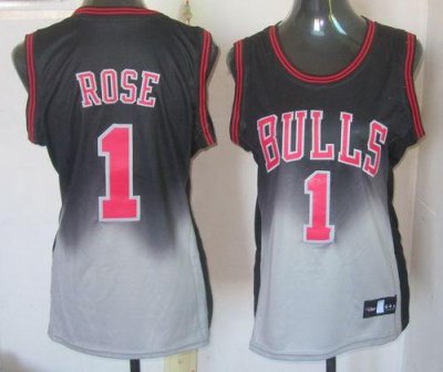 Jerseys Factory Cheap Bulls #1 Derrick Rose Black/Grey Fadeaway