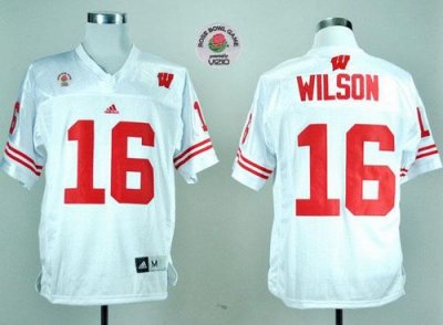 Jerseys Factory Cheap Badgers #16 Russell Wilson White Rose Bowl