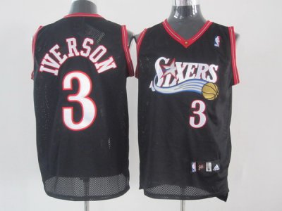 Jerseys Factory Cheap 76ers #3 Allen Iverson Black Stitched NBA