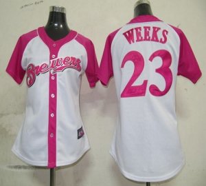 Jerseys Factory Cheap Brewers #23 Rickie Weeks White/Pink Women'