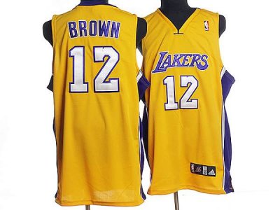Jerseys Factory Cheap Lakers #12 Shannon Brown Embroidered Yello