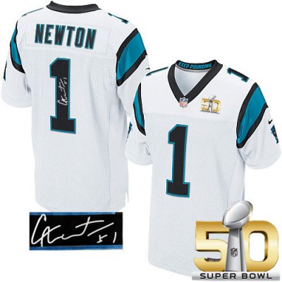 Jerseys Factory Cheap Nike Panthers #1 Cam Newton White Super Bo