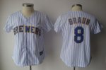Jerseys Factory Cheap Brewers #8 Ryan Braun White With Blue Stri
