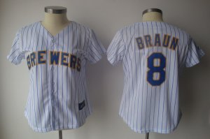 Jerseys Factory Cheap Brewers #8 Ryan Braun White With Blue Stri