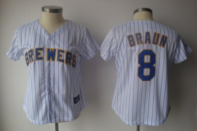 Jerseys Factory Cheap Brewers #8 Ryan Braun White With Blue Stri