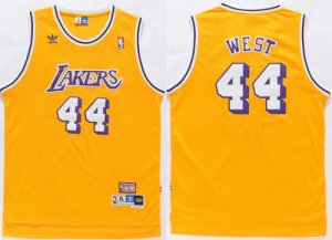 Jerseys Factory Cheap Lakers #44 Jerry West Gold Throwback Stitc