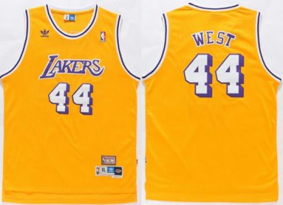 Jerseys Factory Cheap Lakers #44 Jerry West Gold Throwback Stitc