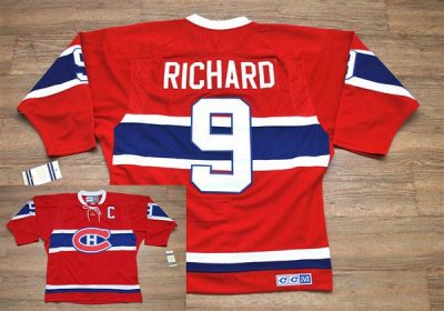 Jerseys Factory Cheap Canadiens #9 Henri Richard Embroidered Red