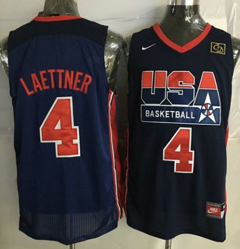 Jerseys Factory Cheap Team USA #4 Christian Laettner Dark Blue 2