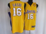 Jerseys Factory Cheap Lakers #16 Pau Gasol Embroidered Yellow Fi