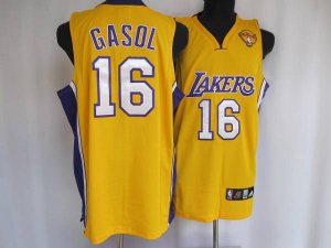 Jerseys Factory Cheap Lakers #16 Pau Gasol Embroidered Yellow Fi