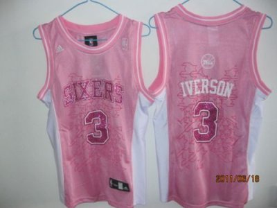Jerseys Factory Cheap 76ers #3 Allen Iverson Pink Women Fashion