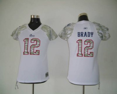 Jerseys Factory Cheap Patriots #12 Tom Brady White Women's Zebra