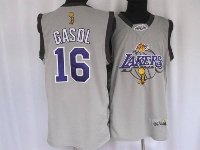 Jerseys Factory Cheap Lakers #16 Pau Gasol Stitched Grey 2010 Fi