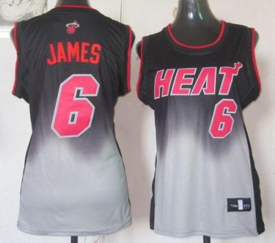 Jerseys Factory Cheap Heat #6 LeBron James Black/Grey Women's Fa