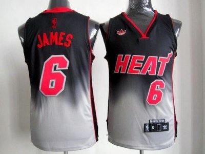Jerseys Factory Cheap Heat #6 LeBron James Black/Grey Fadeaway F