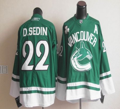 Jerseys Factory Cheap Canucks St Patty's Day #22 Daniel Sedin Gr