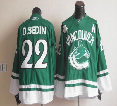 Jerseys Factory Cheap Canucks St Patty's Day #22 Daniel Sedin Gr