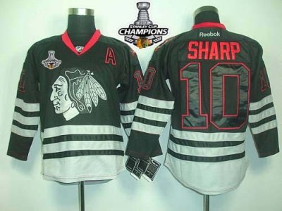 Jerseys Factory Cheap Blackhawks #10 Patrick Sharp Black Ice Emb