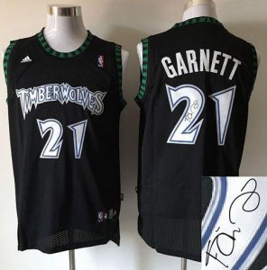 Jerseys Factory Cheap Timberwolves #21 Kevin Garnett Black Autog