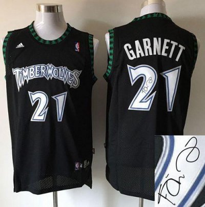 Jerseys Factory Cheap Timberwolves #21 Kevin Garnett Black Autog