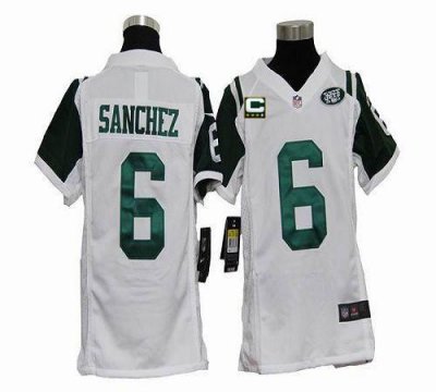 Jerseys Factory Cheap Nike Jets #6 Mark Sanchez White With C Pat