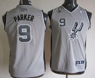 Jerseys Factory Cheap Spurs #9 Tony Parker Grey Youth Embroidere