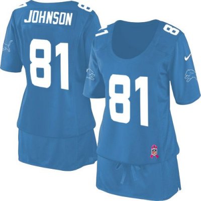 Jerseys Factory Cheap Nike Lions #81 Calvin Johnson Light Blue T