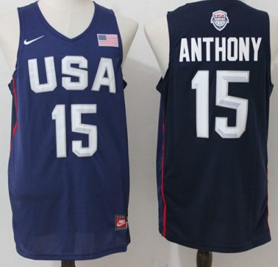 Jerseys Factory Cheap Nike Team USA #15 Carmelo Anthony Navy Blu