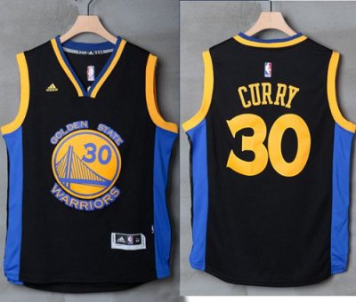 Jerseys Factory Cheap Warriors #30 Stephen Curry Black/Blue Stit