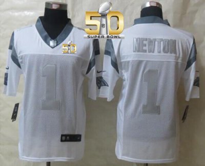 Jerseys Factory Cheap Nike Panthers #1 Cam Newton White Super Bo