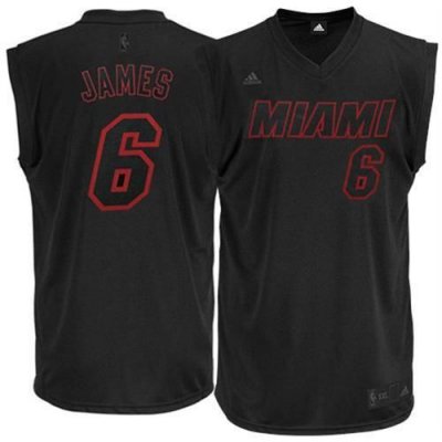 Jerseys Factory Cheap Heat #6 LeBron James Black on Black Stitch