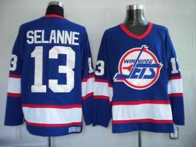 Jerseys Factory Cheap Jets #13 Teemu Selanne Embroidered Blue CC