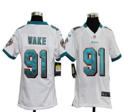 Jerseys Factory Cheap Nike Dolphins #91 Cameron Wake White Youth