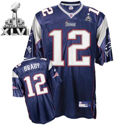 Jerseys Factory Cheap Patriots #12 Tom Brady Dark Blue Super Bow