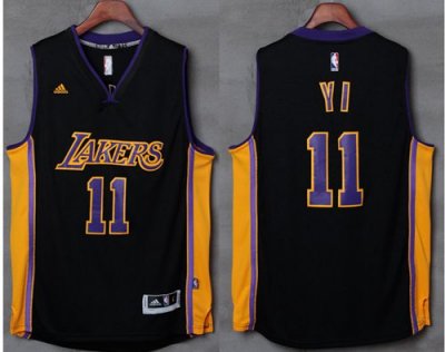 Jerseys Factory Cheap Lakers #11 Yi Jianlian Black(Purple NO.) S