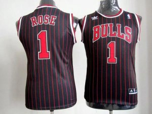 Jerseys Factory Cheap Bulls #1 Derrick Rose Black(Red Strip) Emb