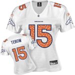 Jerseys Factory Cheap Broncos #15 Tim Tebow White Women's Sweeth