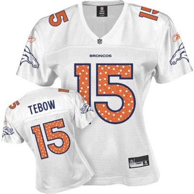 Jerseys Factory Cheap Broncos #15 Tim Tebow White Women's Sweeth