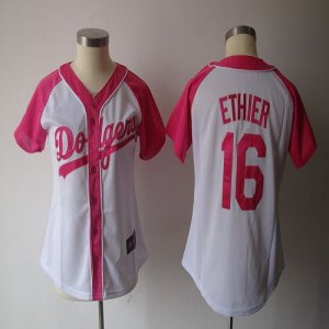 Jerseys Factory Cheap Dodgers #16 Andre Ethier White/Pink Women'