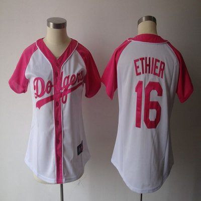Jerseys Factory Cheap Dodgers #16 Andre Ethier White/Pink Women'