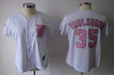 Jerseys Factory Cheap Tigers #35 Justin Verlander White Pink Num