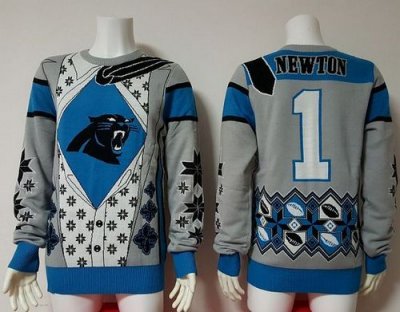 Jerseys Factory Cheap Nike Panthers #1 Cam Newton Blue/Grey Men'