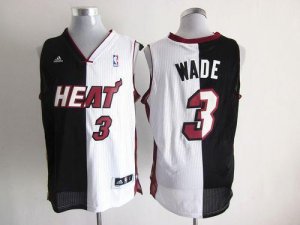 Jerseys Factory Cheap Heat #3 Dwyane Wade Black/White Split Fash