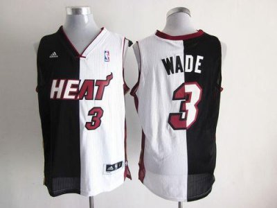 Jerseys Factory Cheap Heat #3 Dwyane Wade Black/White Split Fash