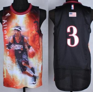 Jerseys Factory Cheap 76ers #3 Allen Iverson Black Portrait Fash
