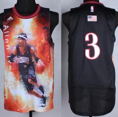 Jerseys Factory Cheap 76ers #3 Allen Iverson Black Portrait Fash