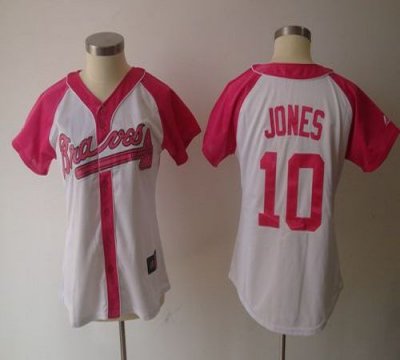 Jerseys Factory Cheap Braves #10 Chipper Jones White/Pink Women'